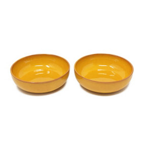 Selena Glazed Hand Dipped Kitchen Dining Set of 2 Shallow Bowls Orange (Diam) 14cm