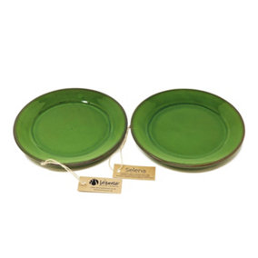Selena Glazed Hand Dipped Kitchen Dining Set of 2 Side Plates Dark Green 20cm