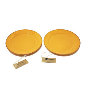 Selena Glazed Hand Dipped Kitchen Dining Set of 2 Side Plates Orange 20cm