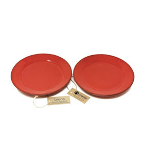 Selena Glazed Hand Dipped Kitchen Dining Set of 2 Side Plates Red 20cm