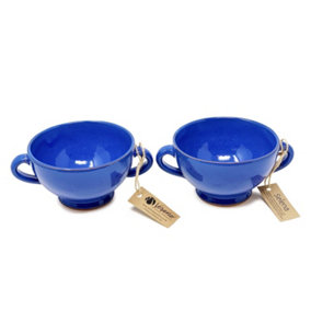 Selena Glazed Hand Dipped Kitchen Dining Set of 2 Soup Bowls Blue (H) 9.5cm x (W) 14cm