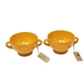 Selena Glazed Hand Dipped Kitchen Dining Set of 2 Soup Bowls Orange (H) 9.5cm x (W) 14cm