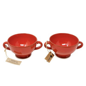 Selena Glazed Hand Dipped Kitchen Dining Set of 2 Soup Bowls Red (H) 9.5cm x (W) 14cm