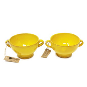 Selena Glazed Hand Dipped Kitchen Dining Set of 2 Soup Bowls Yellow (H) 9.5cm x (W) 14cm
