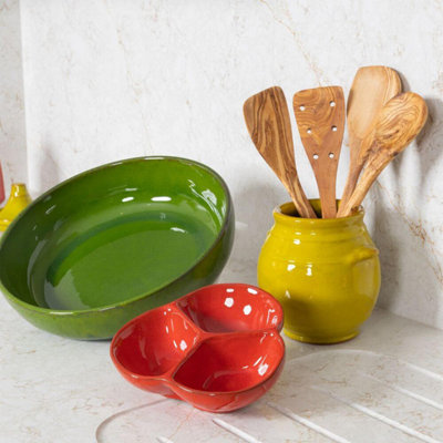 Selena Glazed Hand Dipped Kitchen Dining Set of 4 Shallow Bowls Lime Green (Diam) 14cm