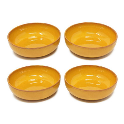 Selena Glazed Hand Dipped Kitchen Dining Set of 4 Shallow Bowls Orange ...