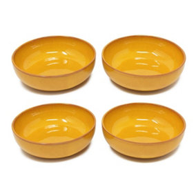Selena Glazed Hand Dipped Kitchen Dining Set of 4 Shallow Bowls Orange (Diam) 14cm