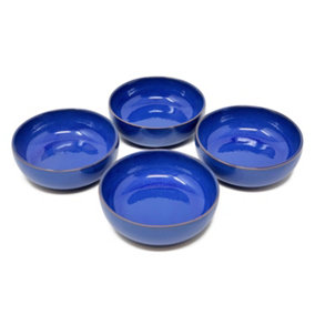 Selena Glazed Hand Dipped Kitchen Dining Set of 4 Small Bowls Blue (Diam) 10cm