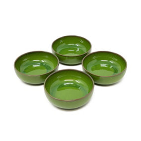 Selena Glazed Hand Dipped Kitchen Dining Set of 4 Small Bowls Dark Green (Diam) 10cm