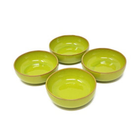 Selena Glazed Hand Dipped Kitchen Dining Set of 4 Small Bowls Lime Green (Diam) 10cm