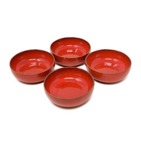 Selena Glazed Hand Dipped Kitchen Dining Set of 4 Small Bowls Red (Diam) 10cm