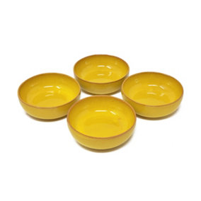 Selena Glazed Hand Dipped Kitchen Dining Set of 4 Small Bowls Yellow (Diam) 10cm