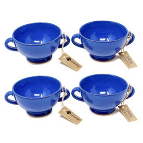 Selena Glazed Hand Dipped Kitchen Dining Set of 4 Soup Bowls Blue (H) 9.5cm x (W) 14cm
