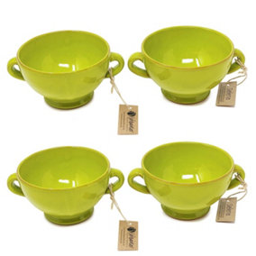 Selena Glazed Hand Dipped Kitchen Dining Set of 4 Soup Bowls Lime Green (H) 9.5cm x (W) 14cm