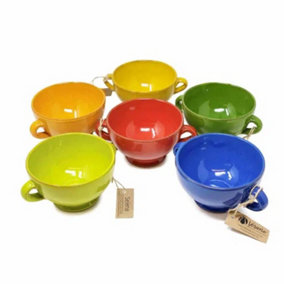 Selena Glazed Hand Dipped Kitchen Dining Set of 4 Soup Bowls Mixed (H) 9.5cm x (W) 14cm