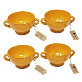 Selena Glazed Hand Dipped Kitchen Dining Set of 4 Soup Bowls Orange (H) 9.5cm x (W) 14cm
