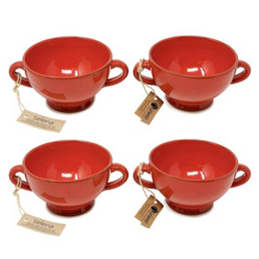 Selena Glazed Hand Dipped Kitchen Dining Set of 4 Soup Bowls Red (H) 9.5cm x (W) 14cm