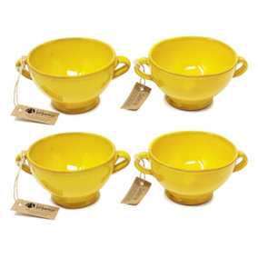 Selena Glazed Hand Dipped Kitchen Dining Set of 4 Soup Bowls Yellow (H) 9.5cm x (W) 14cm