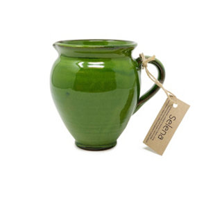 Selena Glazed Hand Dipped Kitchen Dining Small Belly Pourer Jug Dark Green 0.5L