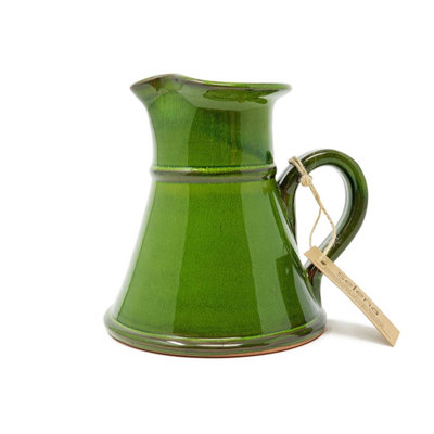 Selena Glazed Hand Dipped Kitchen Dining Small Flat Based Jug Dark Green 0.5L (H) 15cm