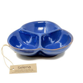 Selena Glazed Hand Dipped Kitchen Dining Snack Trio Dish Medium Blue (D) 18cm