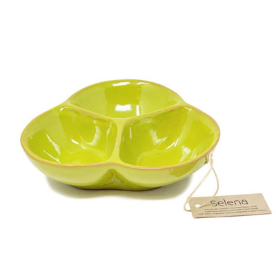 Selena Glazed Hand Dipped Kitchen Dining Snack Trio Dish Medium Lime Green (D) 18cm