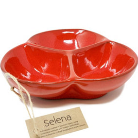 Selena Glazed Hand Dipped Kitchen Dining Snack Trio Dish Medium Red (D) 18cm