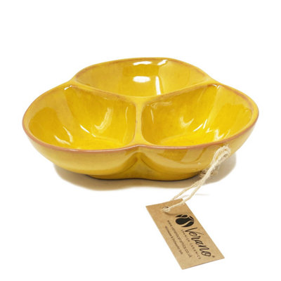 Selena Glazed Hand Dipped Kitchen Dining Snack Trio Dish Medium Yellow (D) 18cm