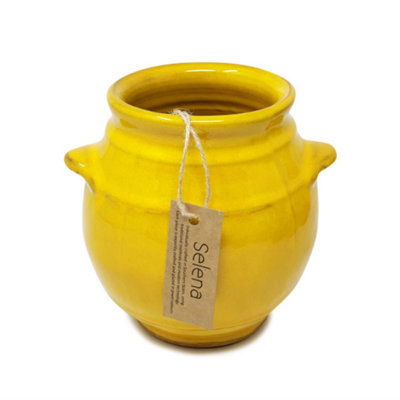 Selena Glazed Hand Dipped Kitchen Dining Utensil Jar Yellow (H) 16cm x (D) 16.5cm