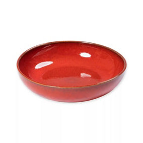 Selena Glazed Hand Dipped Solid Colour Kitchen Dining Large Bowl Red (Diam) 30cm