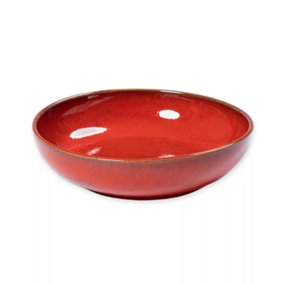 Selena Glazed Hand Dipped Solid Colour Kitchen Dining Medium Bowl Red (Diam) 22cm