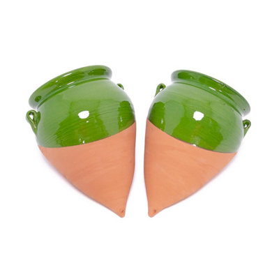 Selena Half Dipped Glaze Green Set of 2 Teardrop Hanging Plant Pots (H) 18cm