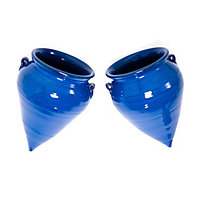 Selena Hand Dipped Glaze Blue Set of 2 Teardrop Hanging Plant Pots (H) 18cm