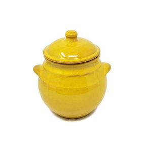 Selena Hand Dipped Glaze Ceramic Kitchen Dining Storage Jar w/lid (H) 23cm Yellow