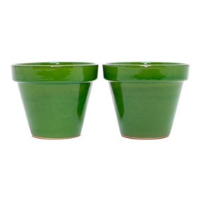 Selena Hand Dipped Glaze Green Set of 2 Outdoor Garden Plant Pots (D) 24cm