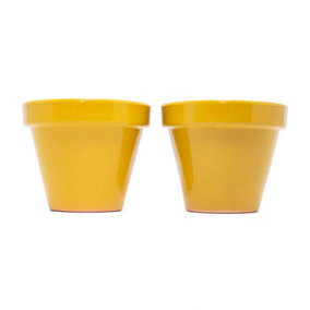 Selena Hand Dipped Glaze Mustard Set of 2 Outdoor Garden Plant Pots (D) 24cm