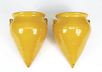 Selena Hand Dipped Glaze Mustard Set of 2 Teardrop Hanging Plant Pots (H) 18cm