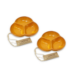 Selena Hand Dipped Glaze Orange Kitchen Dining Set of 2 Small Snack Trio Dishes (Diam) 13cm