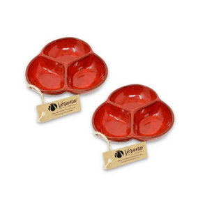 Selena Hand Dipped Glaze Red Kitchen Dining Set of 2 Small Snack Trio Dishes (Diam) 13cm