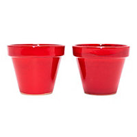 Selena Hand Dipped Glaze Red Set of 2 Outdoor Garden Plant Pots (D) 24cm