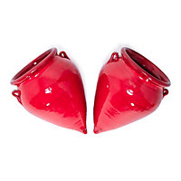 Selena Hand Dipped Glaze Red Set of 2 Teardrop Hanging Plant Pots (H) 18cm