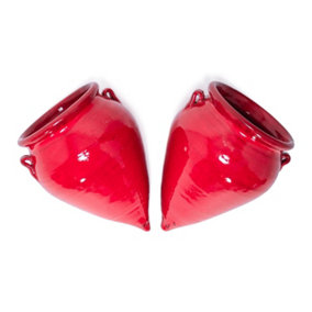 Selena Hand Dipped Glaze Red Set of 2 Teardrop Hanging Plant Pots (H) 18cm