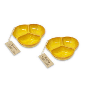 Selena Hand Dipped Glaze Yellow Kitchen Dining Set of 2 Small Snack Trio Dishes (Diam) 13cm