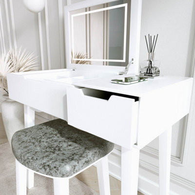 Selena White Dressing Table with Flip Top LED Mirror DIY at B Q