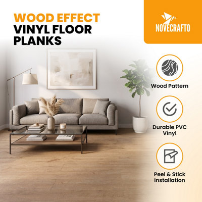 Self Adhesive Floor Planks - 36 Planks Per Pack Covering 53.8 ft² (5 m²) - Peel And Stick Vinyl Flooring Honey Oak Timber Effect