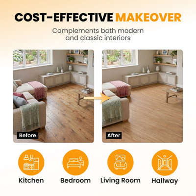 Self Adhesive Floor Planks - 36 Planks Per Pack Covering 53.8 ft² (5 m²) - Peel And Stick Vinyl Flooring Honey Oak Timber Effect