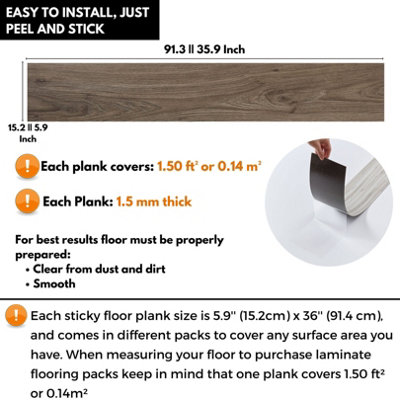 Self Adhesive Floor Planks - 36 Planks Per Pack Covering 5m² (53.8 ft²) - Peel And Stick Vinyl Flooring in Brown Wood Effect