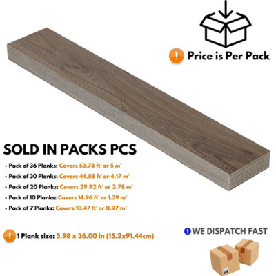 Self Adhesive Floor Planks - 36 Planks Per Pack Covering 5m² (53.8 ft²) - Peel And Stick Vinyl Flooring in Brown Wood Effect