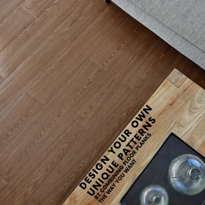 Self Adhesive Floor Planks - Pack of 10 Planks Covers (1.39m²) 14.96 ft² - Peel And Stick Vinyl Flooring Brown Wood Effect