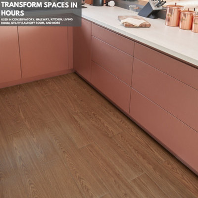 Self Adhesive Floor Planks - Pack of 10 Planks Covers (1.39m²) 14.96 ft² - Peel And Stick Vinyl Flooring Brown Wood Effect